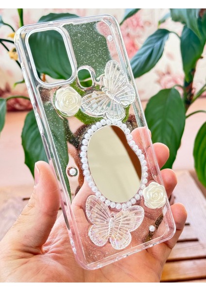 Samsung Galaxy A21S Kılıf 3D Kelebek Gül Desenli Aynalı Simli Şeffaf Tasarımlı Silikon Kapak indirimleri