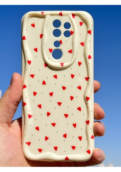 Xiaomi Redmi Note 8 Pro Kılıf Kamera Korumalı Dalga Kenarlı Kırmızı Kalp Desenli Silikon Kapak