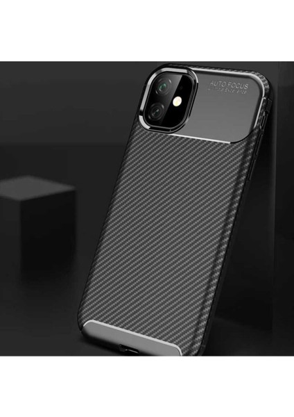 Apple iPhone 11 Kılıf Rugged Armor Darbe Emici Uzun Ömürlü Dayanıklı Parmak İzi Yapmaz Karbon Tasarım Negro Silikon Kapak