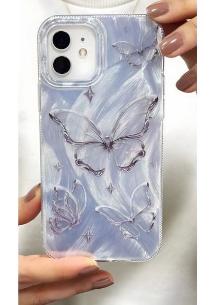 Apple iPhone 16 Kılıf Parlak Hologramlı Kelebek Desenli Darbe Emici Kamera Korumalı Renkli Silikon