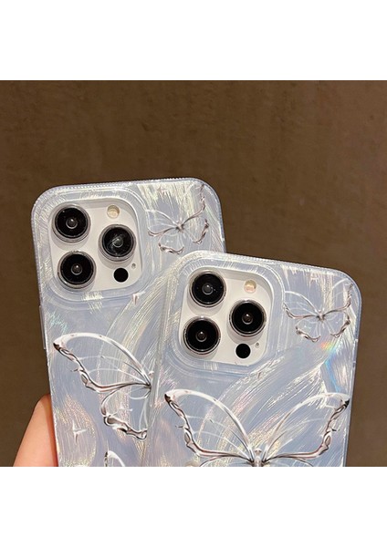 Apple iPhone 16 Pro Max Kılıf Parlak Hologramlı Kelebek Desenli Darbe Emici Kamera Korumalı Silikon