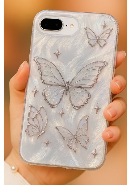 Apple iPhone 7/8 Plus Kılıf Parlak Hologramlı Kelebek Desenli Darbe Emici Kamera Korumalı Silikon fiyatları
