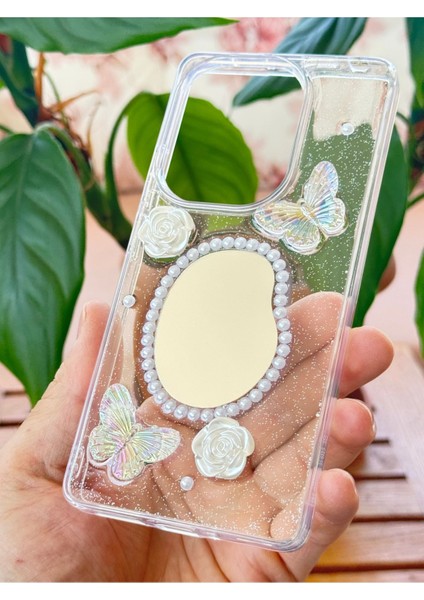 Xiaomi Redmi 13 4g Kılıf 3D Kelebek Gül Desenli Aynalı Simli Şeffaf Tasarımlı Silikon Kapak modelleri