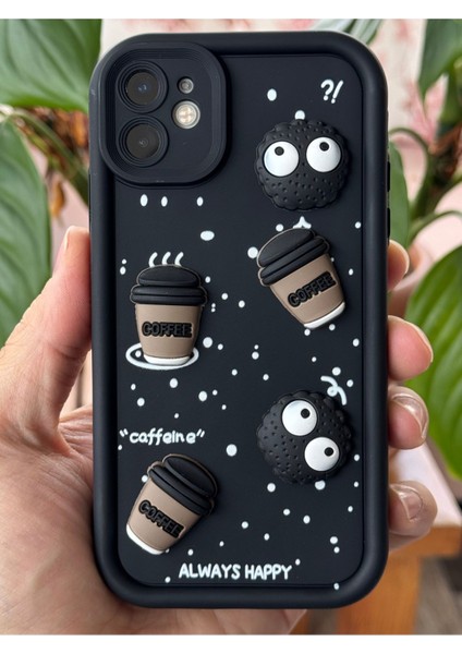 Apple iPhone 12 Uyumlu Kılıf Tasarımlı Desenli Kamera Korumalı Coffee Kurabiye Siyah Yumuşak Silikon Kapak fiyatları