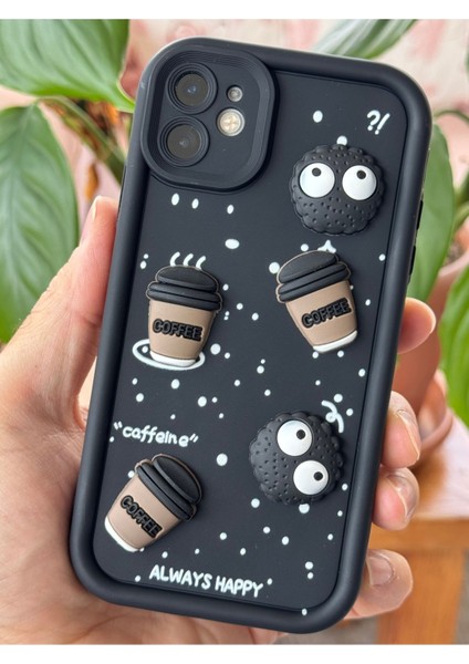 Apple iPhone 12 Uyumlu Kılıf Tasarımlı Desenli Kamera Korumalı Coffee Kurabiye Siyah Yumuşak Silikon Kapak modelleri