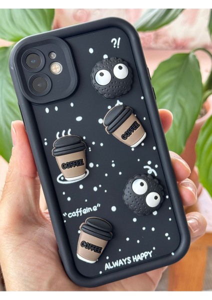 Apple iPhone 12 Uyumlu Kılıf Tasarımlı Desenli Kamera Korumalı Coffee Kurabiye Siyah Yumuşak Silikon Kapak fırsatları