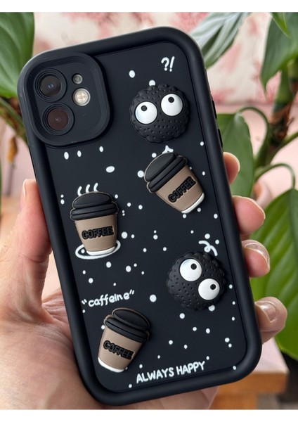 Apple iPhone 12 Uyumlu Kılıf Tasarımlı Desenli Kamera Korumalı Coffee Kurabiye Siyah Yumuşak Silikon Kapak indirimleri