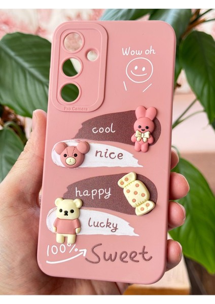 Samsung Galaxy A25 Uyumlu Kılıf Tasarımlı Desenli Kamera Korumalı Tavşan Pembe Yumuşak Silikon Kapak