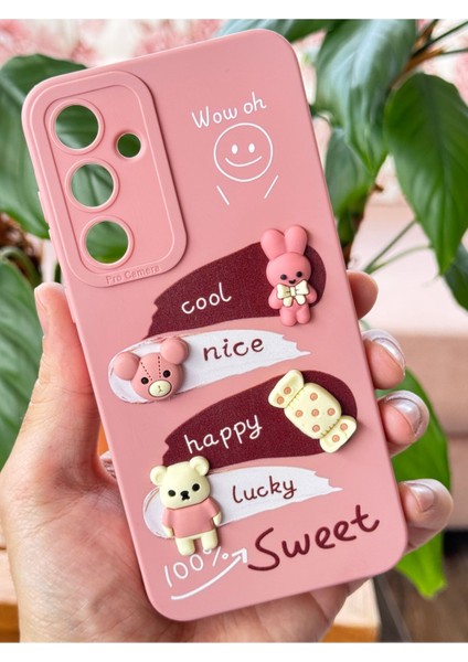 Samsung Galaxy S23 Fe Uyumlu Kılıf Tasarımlı Desenli Kamera Korumalı Tavşan Pembe Yumuşak Silikon Kapak modelleri