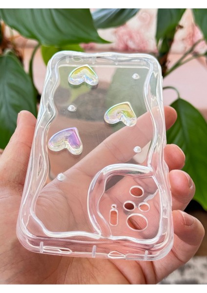 Redmi Note 10 - 10S Kılıf 3D Kalpli Inci Tasarımlı Desenli Kamera Korumalı Şeffaf Silikon Kapak