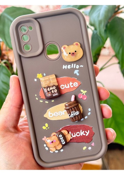 Samsung Galaxy M30S-M21 Kılıf Tasarımlı Desenli Kamera Korumalı Ayıcık Kahve Yumuşak Silikon Kapak modelleri