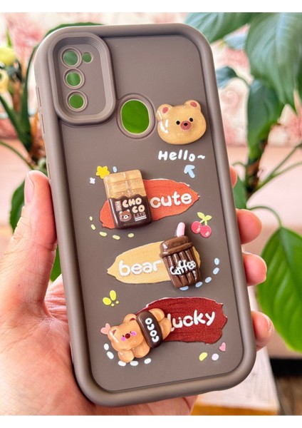 Samsung Galaxy M30S-M21 Kılıf Tasarımlı Desenli Kamera Korumalı Ayıcık Kahve Yumuşak Silikon Kapak fırsatları