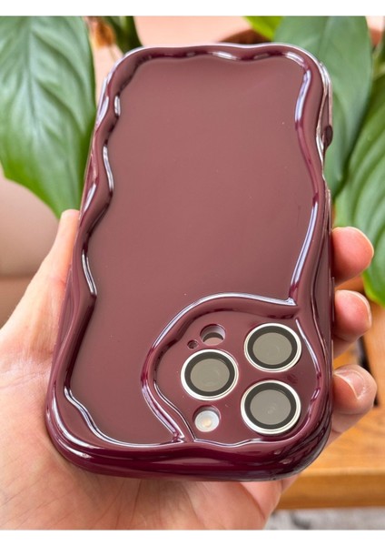 Apple iPhone 16 Pro Max Uyumlu Kılıf Kamera Korumalı Dalga Kenarlı Darbe Emici Bordo Silikon Kapak