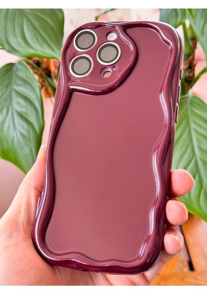 Apple iPhone 16 Pro Max Uyumlu Kılıf Kamera Korumalı Dalga Kenarlı Darbe Emici Bordo Silikon Kapak