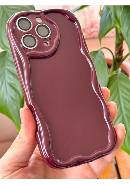 Apple iPhone 16 Pro Max Uyumlu Kılıf Kamera Korumalı Dalga Kenarlı Darbe Emici Bordo Silikon Kapak