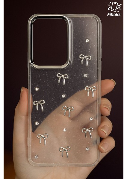 Xiaomi Redmi Note 12 Pro 5g Kılıf Fiyonk Desenli Şeffaf Simli Gümüş Kamera Çıkıntılı Parlak Kapak fiyatları
