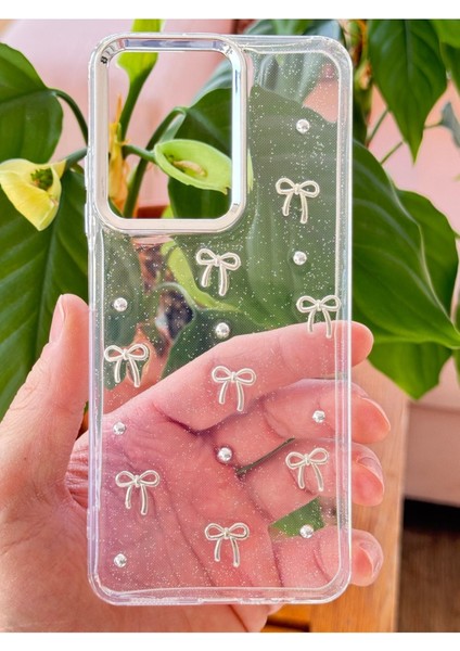 Xiaomi Redmi Note 12 Pro 5g Kılıf Fiyonk Desenli Şeffaf Simli Gümüş Kamera Çıkıntılı Parlak Kapak fırsatları