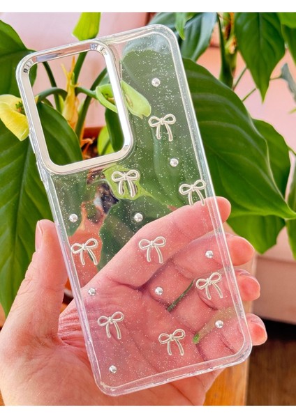 Xiaomi Redmi Note 12 Pro 5g Kılıf Fiyonk Desenli Şeffaf Simli Gümüş Kamera Çıkıntılı Parlak Kapak indirimleri