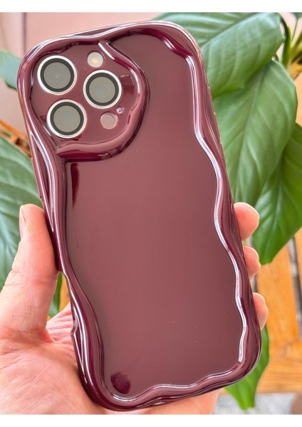 Apple iPhone 15 Pro Uyumlu Kılıf Kamera Korumalı Dalga Kenarlı Darbe Emici Bordo Silikon Kapak modelleri