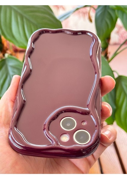 Apple iPhone 14 Uyumlu Kılıf Kamera Korumalı Dalga Kenarlı Darbe Emici Bordo Silikon Kapak