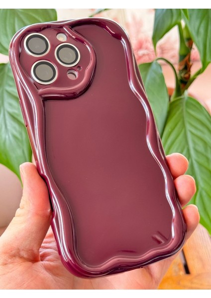 Apple iPhone 14 Pro Max Uyumlu Kılıf Kamera Korumalı Dalga Kenarlı Darbe Emici Bordo Silikon Kapak