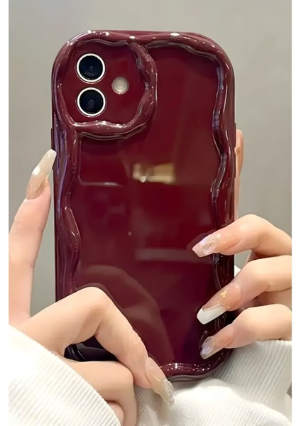 Apple iPhone 16 Plus Uyumlu Kılıf Kamera Korumalı Dalga Kenarlı Darbe Emici Bordo Silikon Kapak