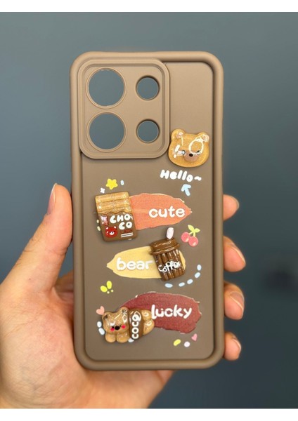 Poco M6 Pro 4g Kılıf Tasarımlı Desenli Kamera Korumalı Ayıcık Kahve Renkli Yumuşak Silikon Kapak