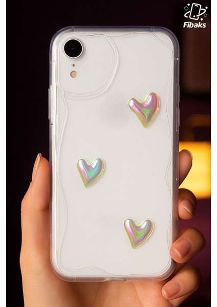 Apple iPhone Xr Kılıf 3D Kalpli Inci Tasarımlı Desenli Kamera Korumalı Şeffaf Silikon Kapak