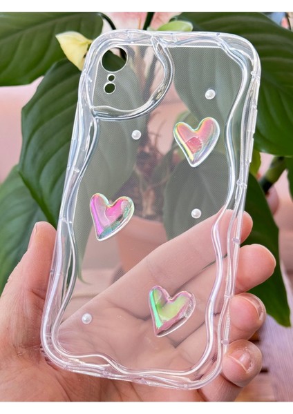 Apple iPhone Xr Kılıf 3D Kalpli Inci Tasarımlı Desenli Kamera Korumalı Şeffaf Silikon Kapak modelleri