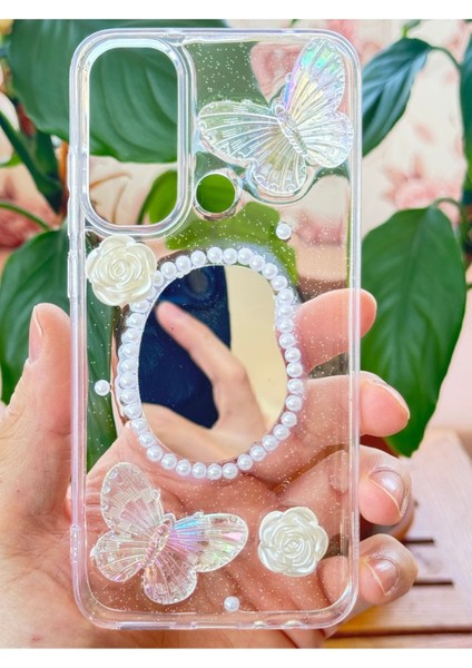 Xiaomi Redmi Note 8 Kılıf 3D Kelebek Gül Desenli Aynalı Simli Şeffaf Tasarımlı Silikon Kapak fiyatları