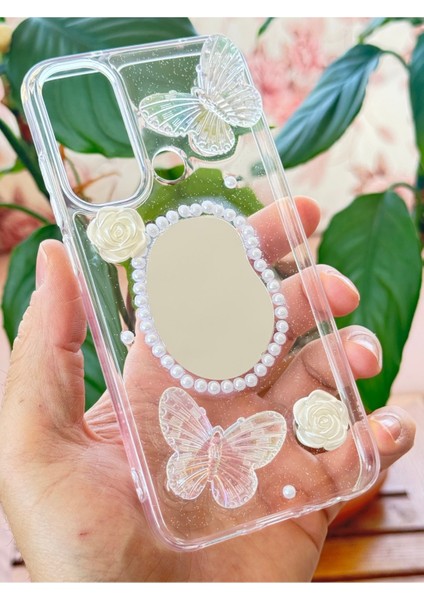 Xiaomi Redmi Note 8 Kılıf 3D Kelebek Gül Desenli Aynalı Simli Şeffaf Tasarımlı Silikon Kapak modelleri