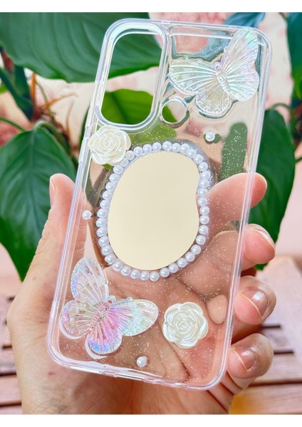Xiaomi Redmi Note 8 Kılıf 3D Kelebek Gül Desenli Aynalı Simli Şeffaf Tasarımlı Silikon Kapak fırsatları
