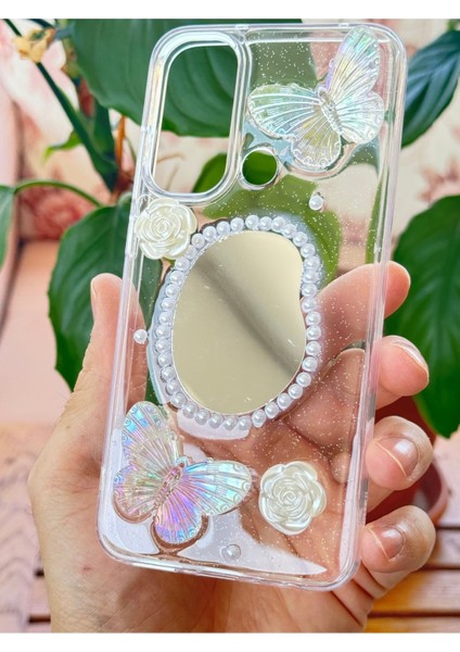 Xiaomi Redmi Note 8 Kılıf 3D Kelebek Gül Desenli Aynalı Simli Şeffaf Tasarımlı Silikon Kapak indirimleri
