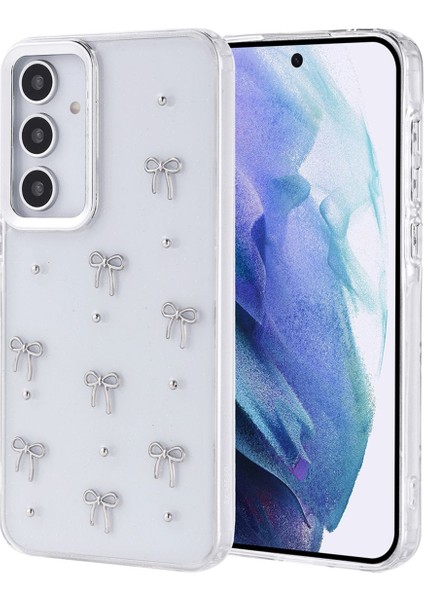 Samsung Galaxy A55 Kılıf Fiyonk Desenli Şeffaf Simli Gümüş Kamera Çıkıntılı Parlak Kapak indirimleri