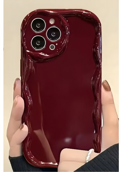 Apple iPhone 16 Pro Max Uyumlu Kılıf Kamera Korumalı Dalga Kenarlı Darbe Emici Bordo Silikon Kapak
