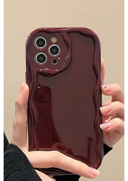 Apple iPhone 16 Pro Max Uyumlu Kılıf Kamera Korumalı Dalga Kenarlı Darbe Emici Bordo Silikon Kapak fiyatları