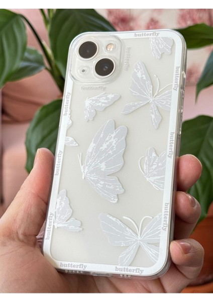 Apple iPhone 15 Plus Kılıf Şeffaf Kelebek Tasarımlı Desenli Kamera Korumalı Yumuşak Silikon Kapak