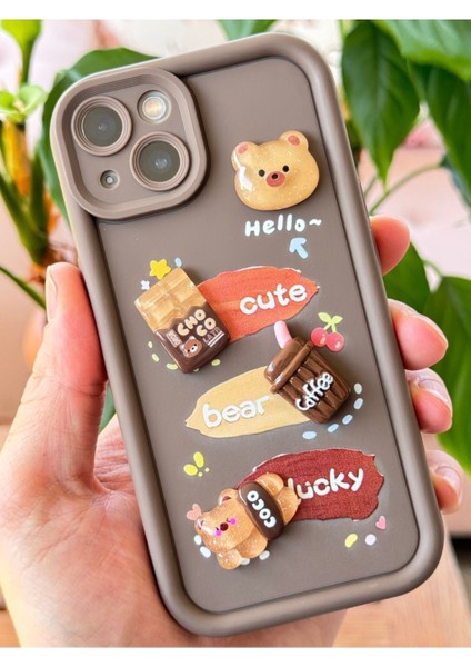 Apple iPhone 14/13 Kılıf Kamera Korumalı Ayıcık Kahve Figürlü Renkli Yumuşak Silikon Kapak fiyatları