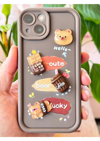Apple iPhone 14/13 Kılıf Kamera Korumalı Ayıcık Kahve Figürlü Renkli Yumuşak Silikon Kapak modelleri