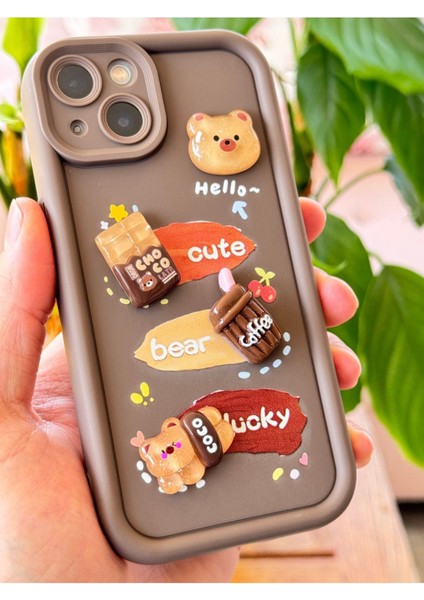 Apple iPhone 14/13 Kılıf Kamera Korumalı Ayıcık Kahve Figürlü Renkli Yumuşak Silikon Kapak fırsatları