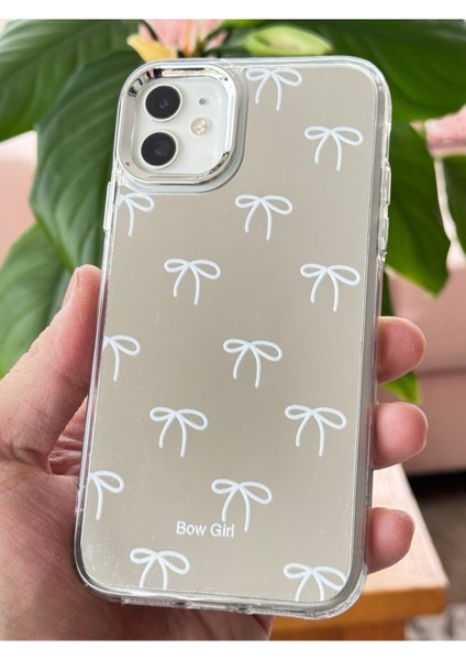 Apple iPhone 11 Uyumlu Kılıf Aynalı Bow Girl Fiyonk Desenli Darbe Emici Silikon Kapak
