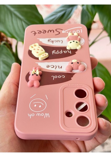 Samsung Galaxy A35 Uyumlu Kılıf Tasarımlı Desenli Kamera Korumalı Tavşan Pembe Yumuşak Silikon Kapak