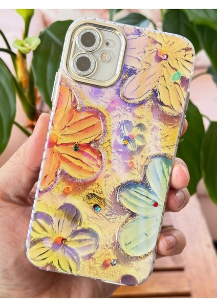 Apple iPhone 11 Kılıf Renk Değiştiren Taşlı Kamera Lens Korumalı Pembe Çiçek Desenli Darbe Emici Kapak fiyatları