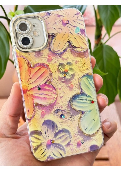 Apple iPhone 11 Kılıf Renk Değiştiren Taşlı Kamera Lens Korumalı Pembe Çiçek Desenli Darbe Emici Kapak fırsatları