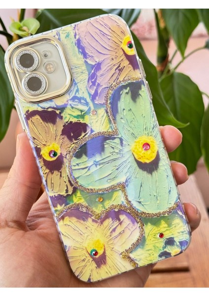 Apple iPhone 11 Kılıf Renk Değiştiren Taşlı Kamera Lens Korumalı Mavi Çiçek Desenli Darbe Emici Kapak fırsatları