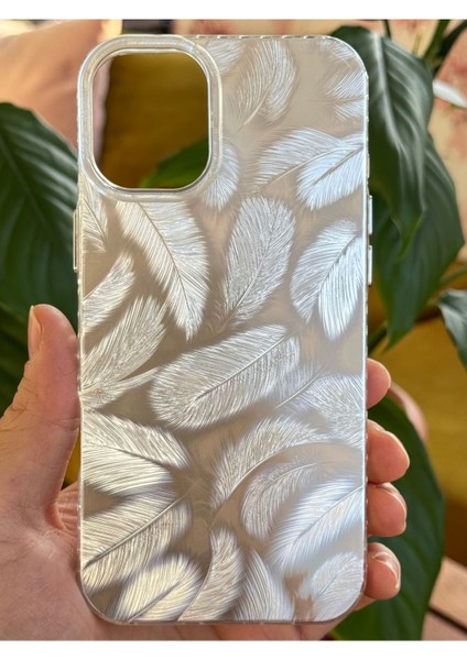 Apple iPhone 16 Kılıf Parlak Beyaz Yaprak Desenli Darbe Emici Kamera Korumalı Renkli Kapak fırsatları