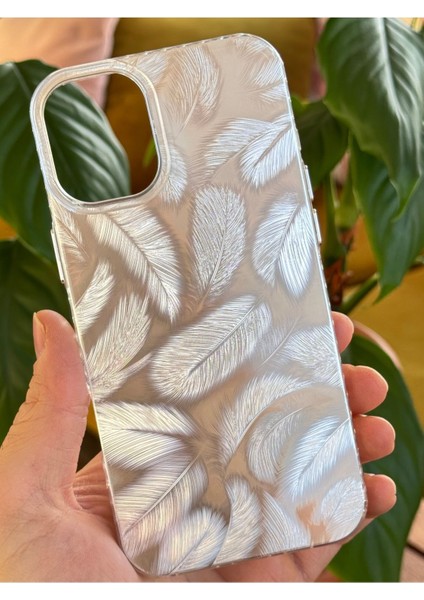 Apple iPhone 16 Kılıf Parlak Beyaz Yaprak Desenli Darbe Emici Kamera Korumalı Renkli Kapak indirimleri
