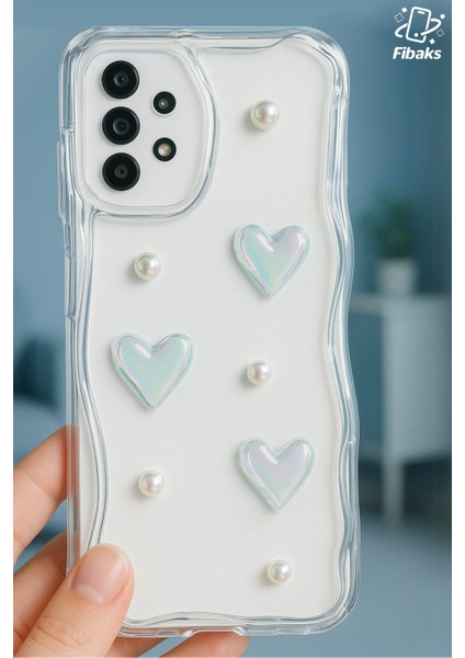 Samsung Galaxy A32 Kılıf 3D Kalpli Inci Tasarımlı Desenli Kamera Korumalı Şeffaf Silikon Kapak