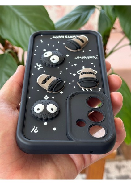 Samsung Galaxy A26 Uyumlu Kamera Korumalı Coffee Kurabiye Figürlü Siyah Yumuşak Silikon Kapak