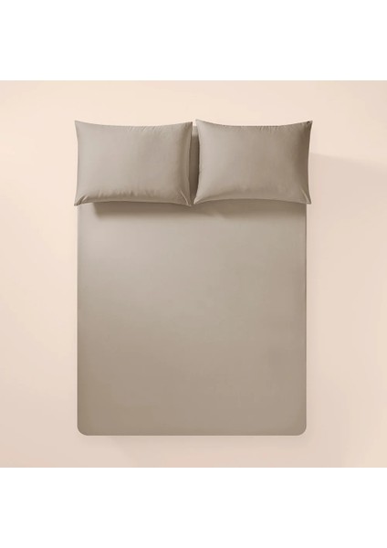 %100 Pamuk Percale Lastikli Çarşaf 200X200 cm Taş Rengi - Pure Serisi